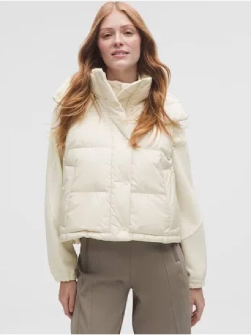 Lululemon Women's Wunder Puff 600-Down-Fill Cropped Vest Cream Sz: 8